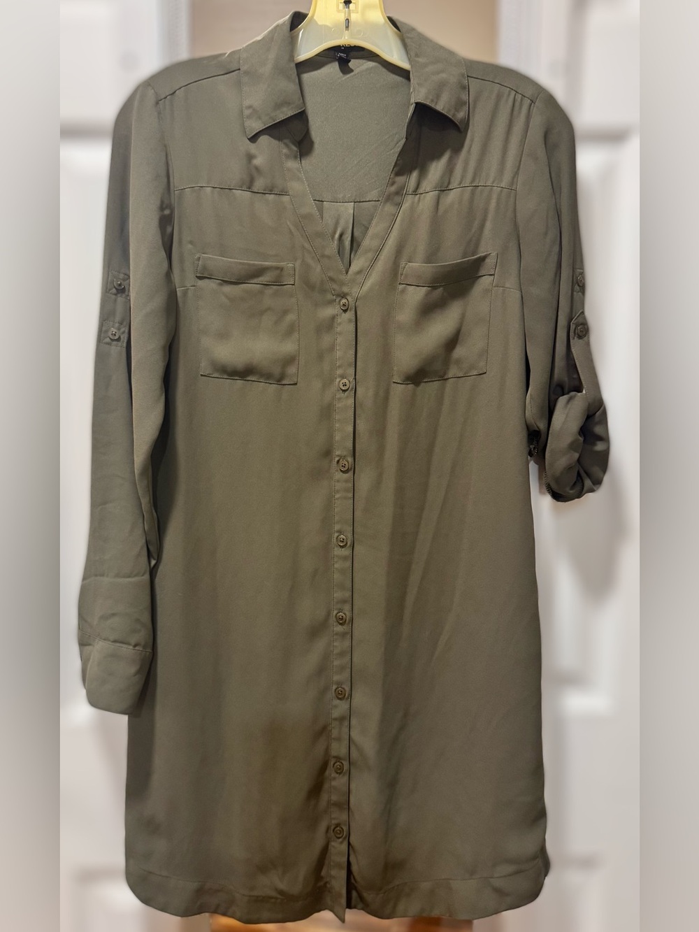 Express Olive Green Button-Up Shirtdress